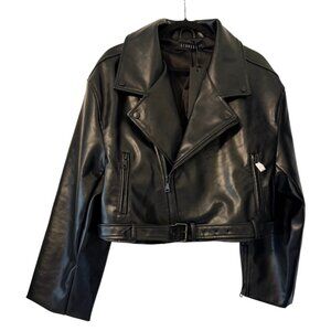 Lioness Faux Leather Jacket Cropped Moto Biker Jacket. Size L Black NWT